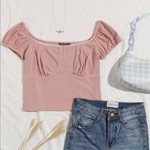 NWOT blush pink ruched bust crop tee